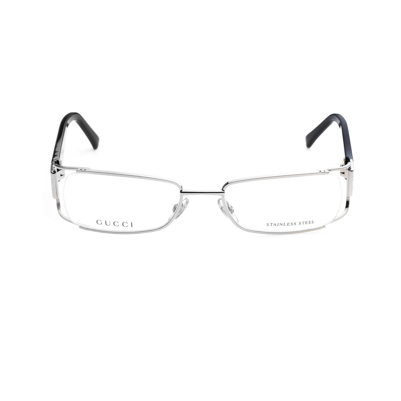 Gucci '00s Black & Silver Monogram Rectangular Glasses - Image 3