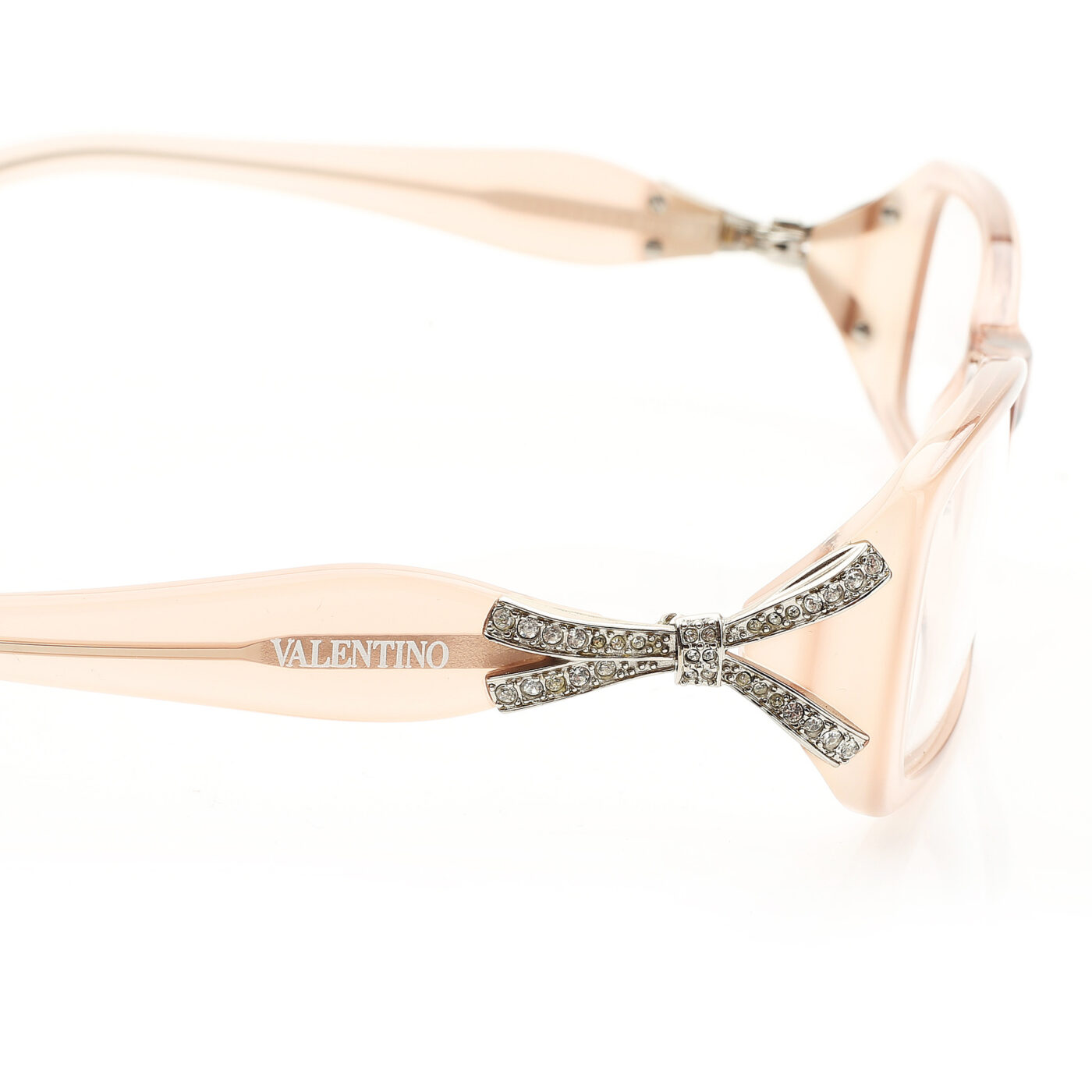 Valentino '00s Powder Pink Crystal Bow Plastic Glasses - Image 3