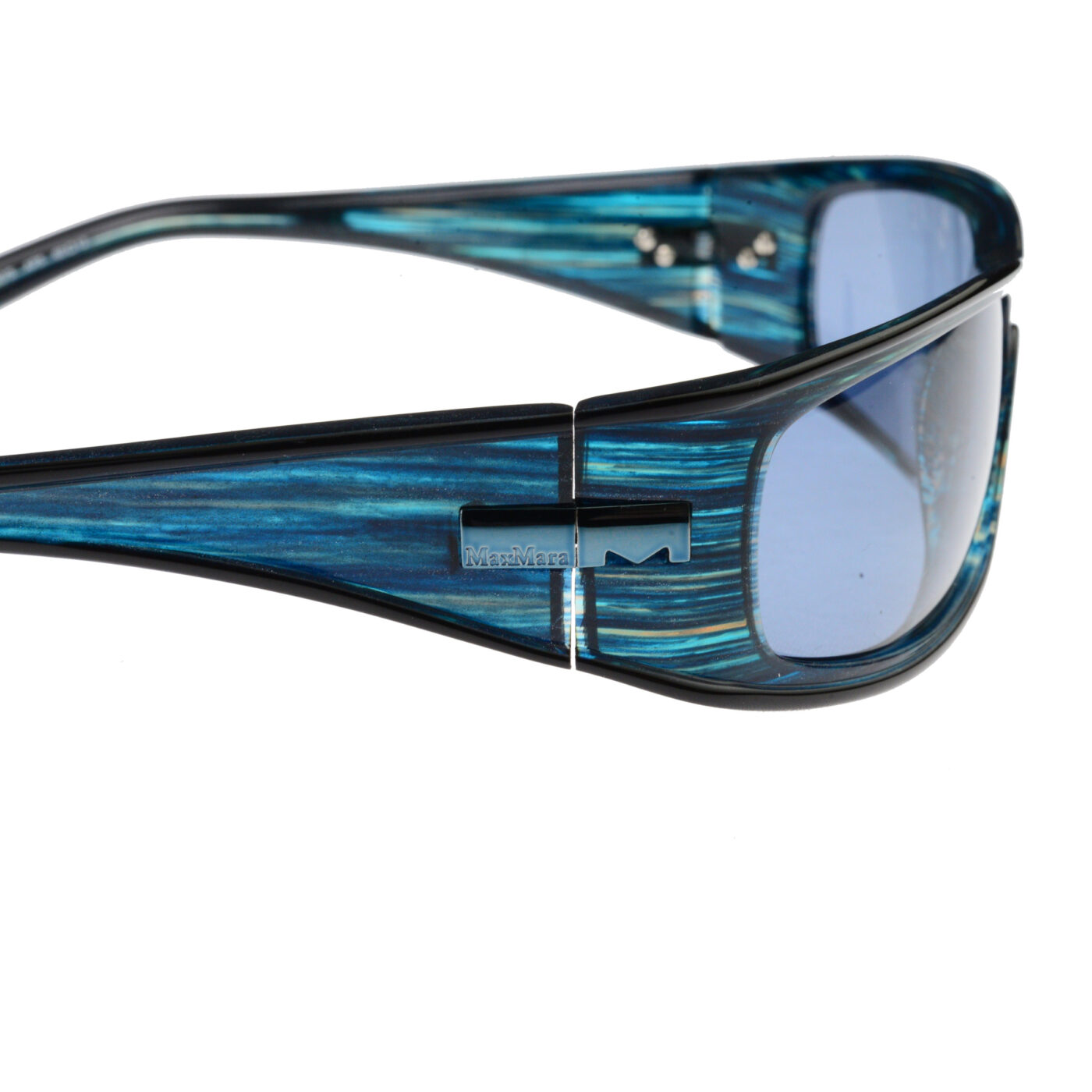 Max Mara 00's Blue Glitter Rectangular Plastic Sunglasses - Image 3