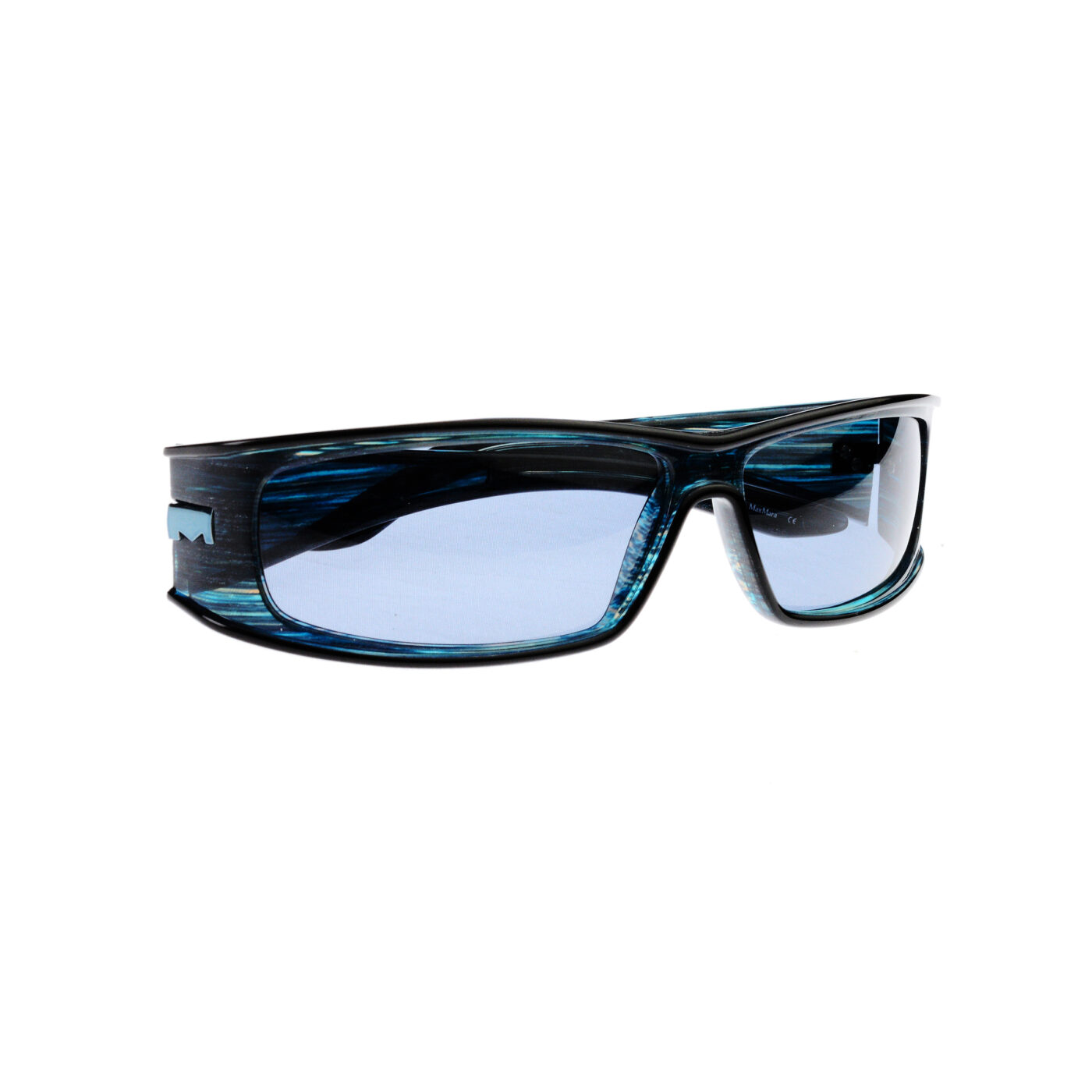Max Mara 00's Blue Glitter Rectangular Plastic Sunglasses - Image 4