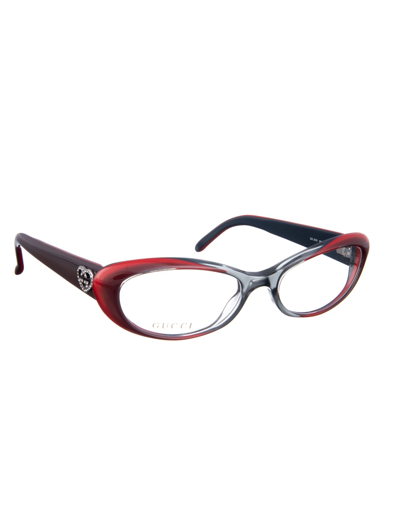 Gucci 00s Black & Red Cat Eye Glasses with Crystal Hearts - Image 2