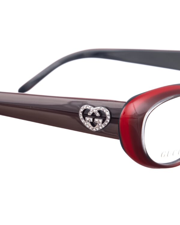 Gucci 00s Black & Red Cat Eye Glasses with Crystal Hearts - Image 3