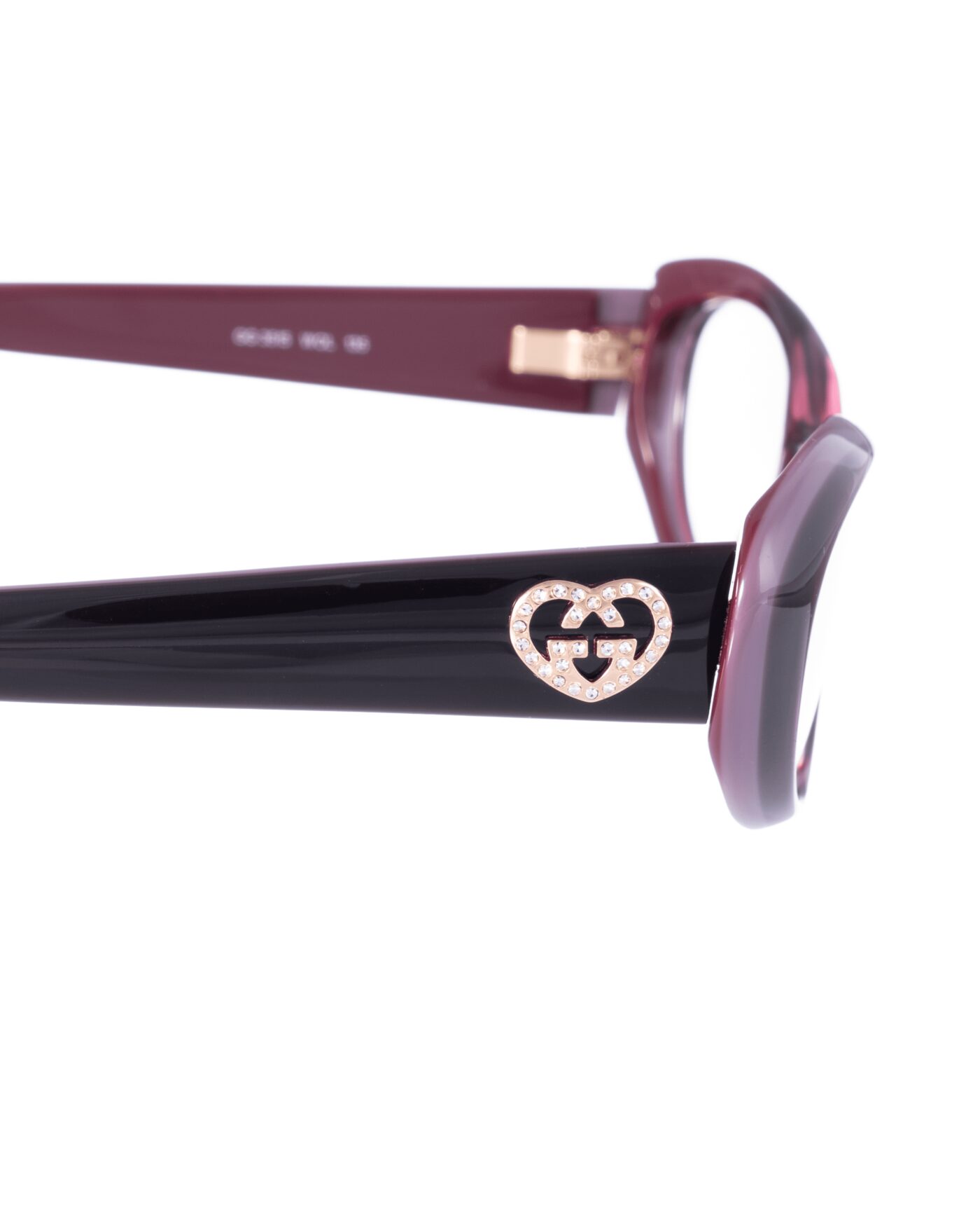 Gucci 00s Burgundy Violet Cat Eye Glasses With Heart Details - Image 3