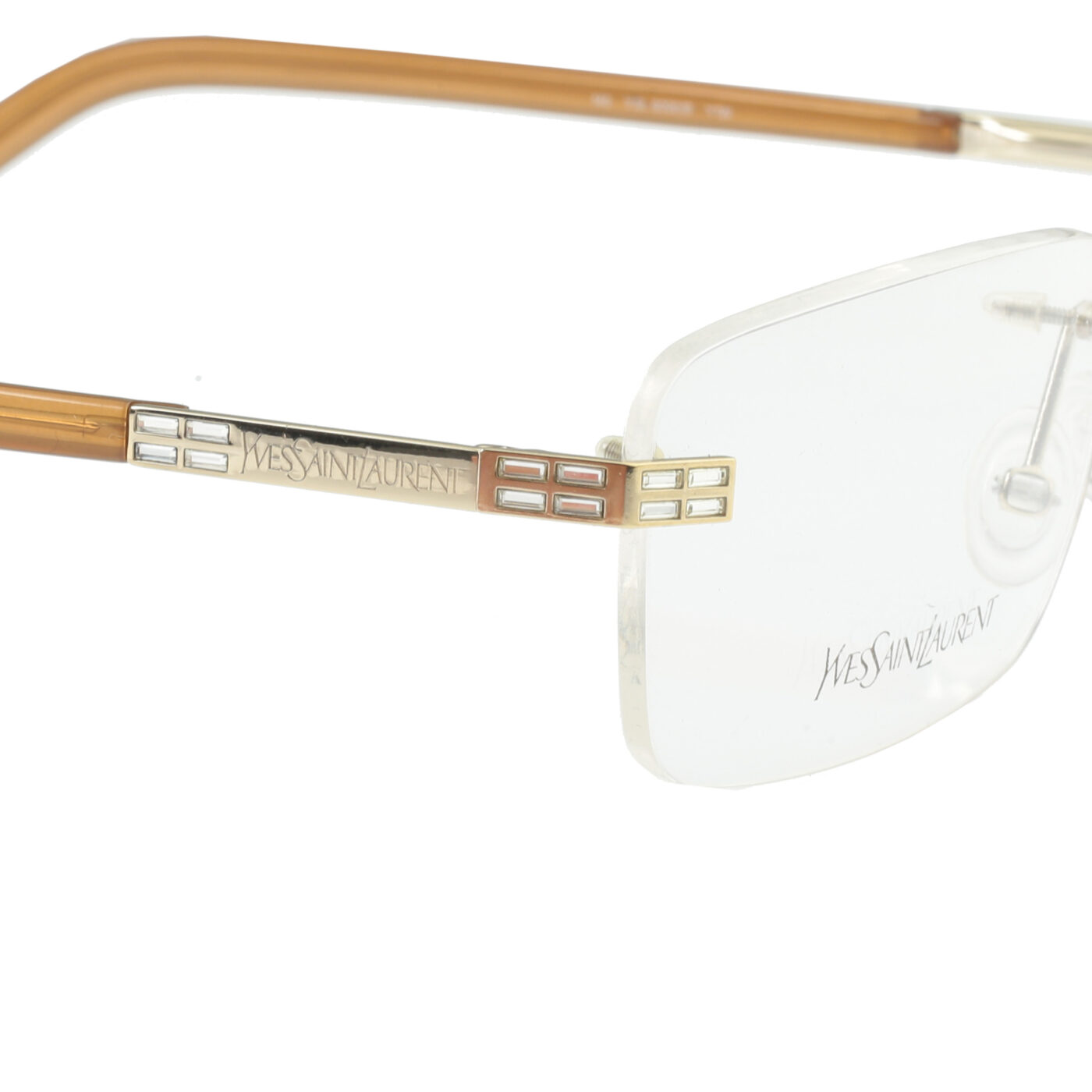 Yves Saint Laurent '90s Gold, Brown & Crystals Rimless Glasses - Image 3