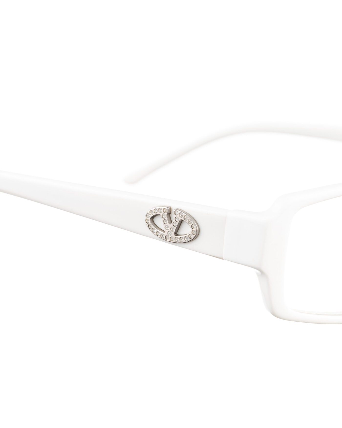 Valentino 00s White Glasses with White Rhinestones Logo - Image 3