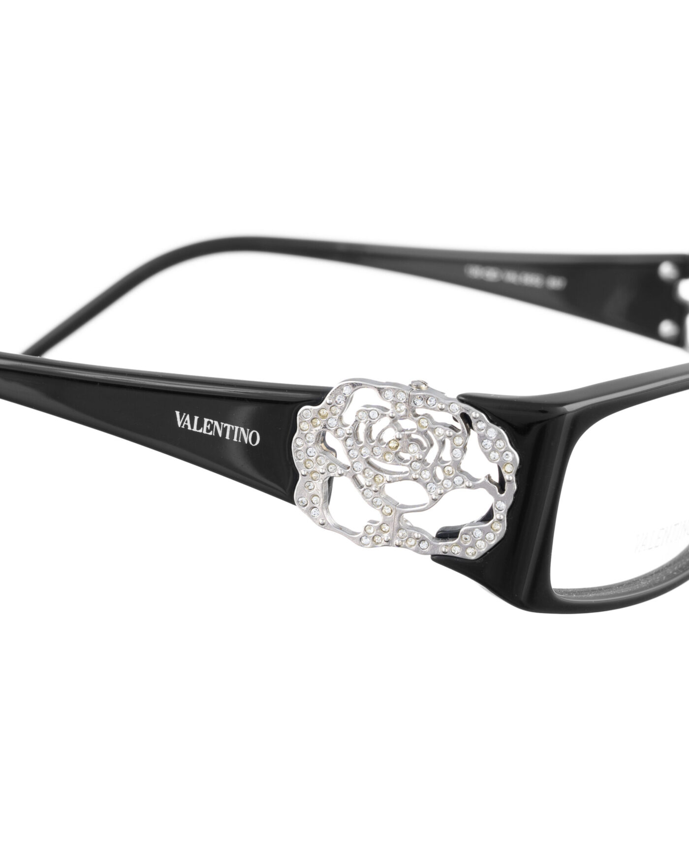 Valentino 00s Black Glasses with White Gems Roses - Image 3