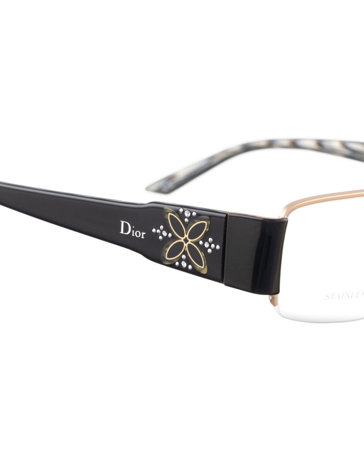 Dior 00s Half Rim Glasses with Flower Details on Temples - Image 3