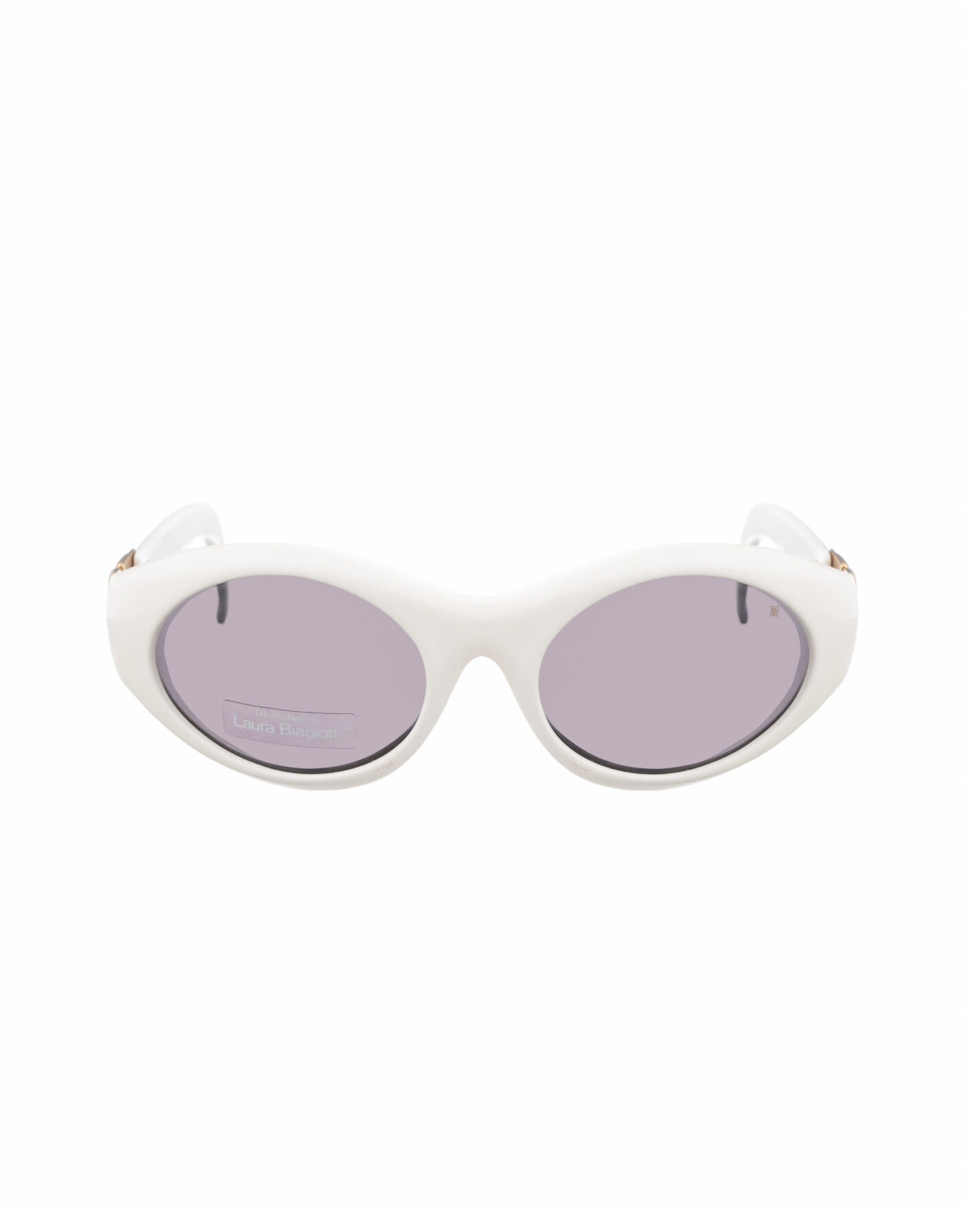 Laura Biagiotti 90s White Oval Big Logo Sunglasses - Image 2