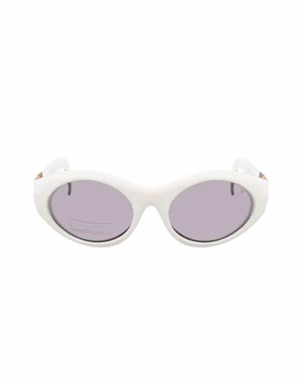 Laura Biagiotti 90s White Oval Big Logo Sunglasses - Image 2