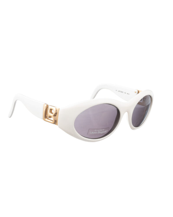 Laura Biagiotti 90s White Oval Big Logo Sunglasses