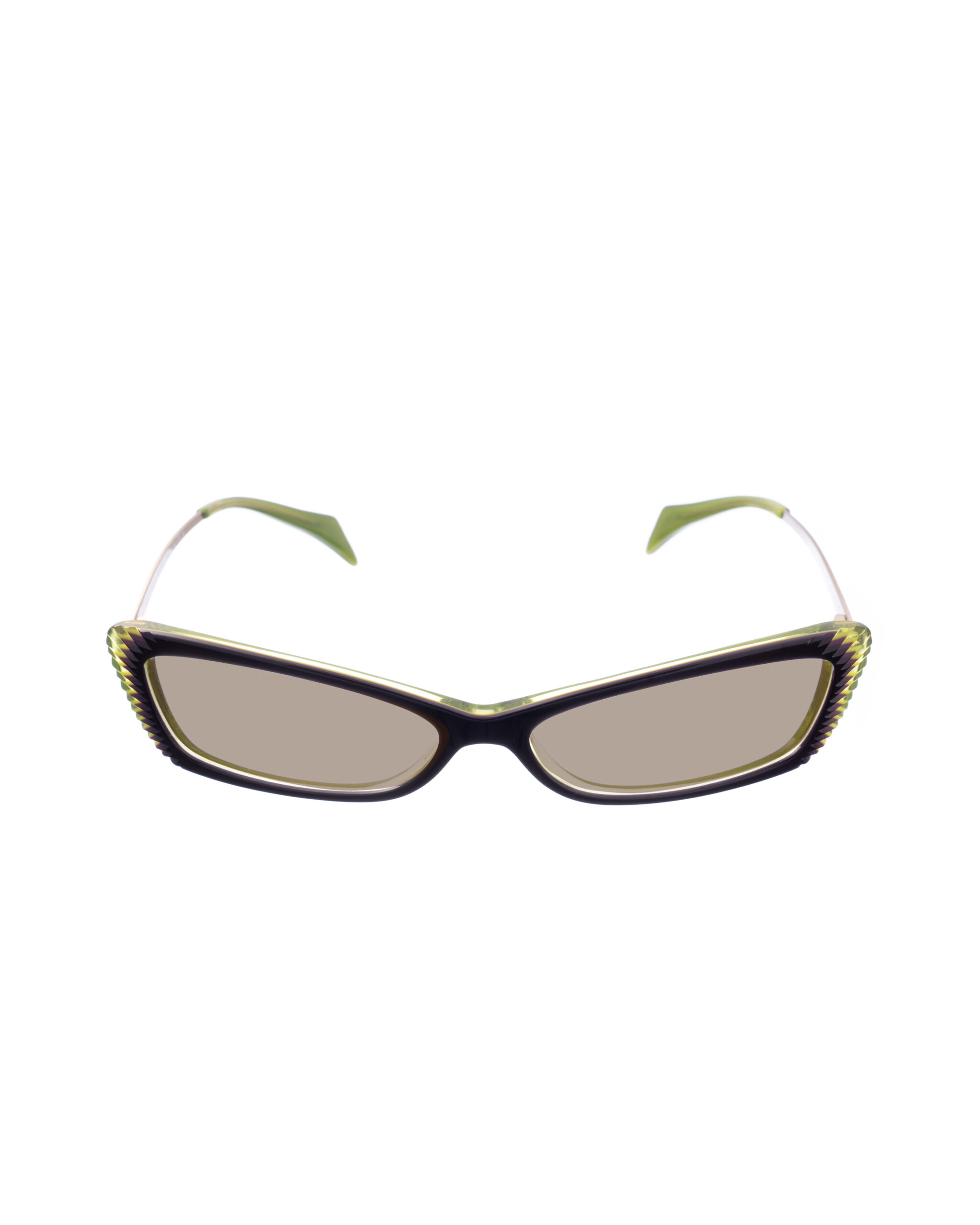 AMQ 4163 R2I 145-2 (1) Alexander McQueen '90s Black & Green Cat-Eye Sunglasses with Brown Lenses - Image 1