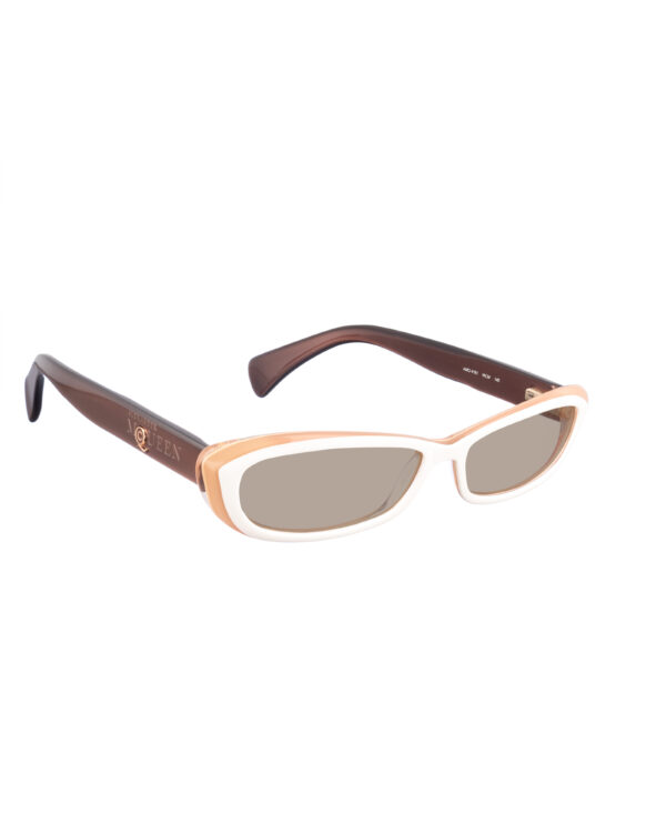 Alexander McQueen '90s Double Beige Cat-Eye Sunglasses with Brown Lenses