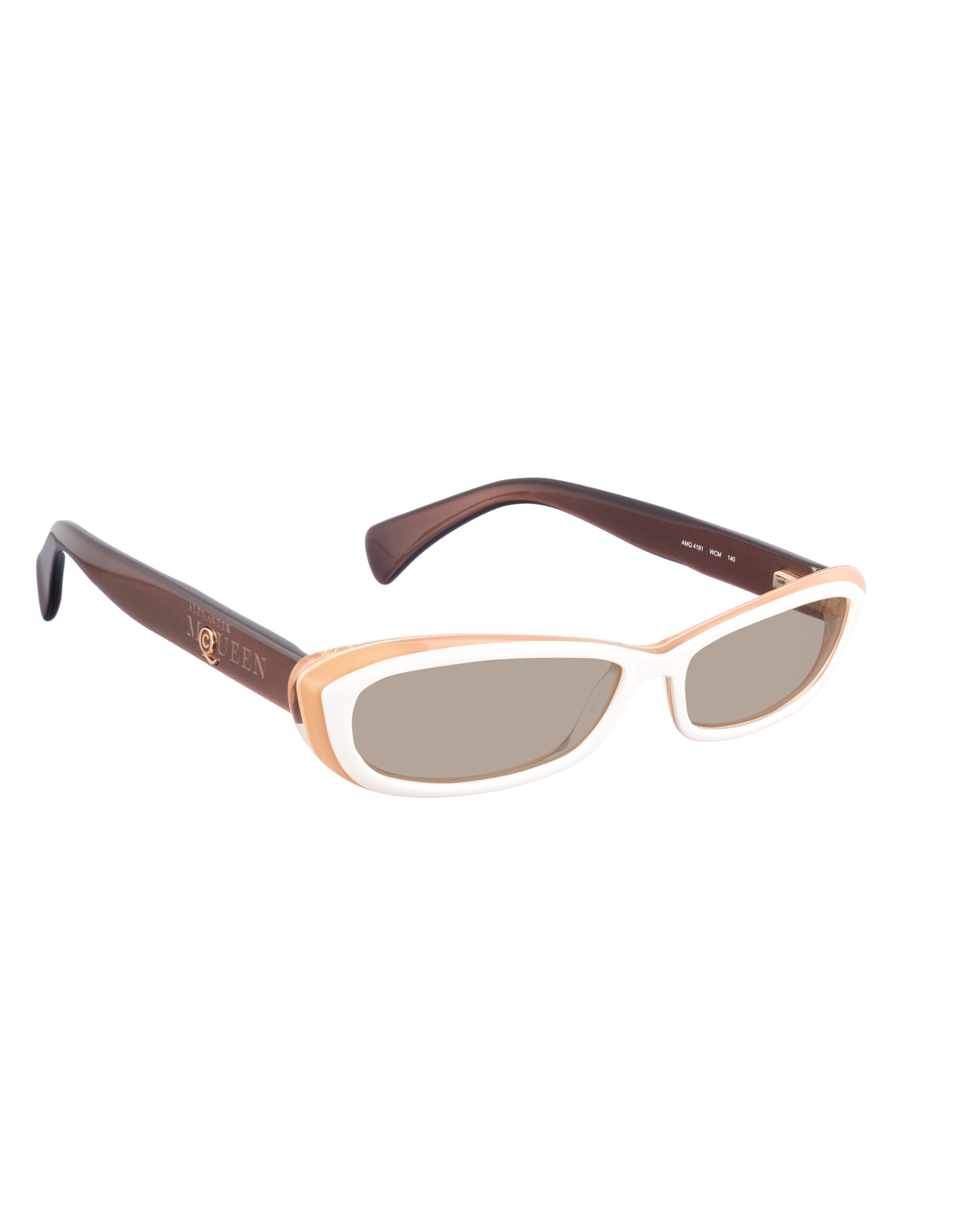 AMQ 4181 WCM-2 (5) Alexander McQueen '90s Double Beige Cat-Eye Sunglasses with Brown Lenses - Image 1