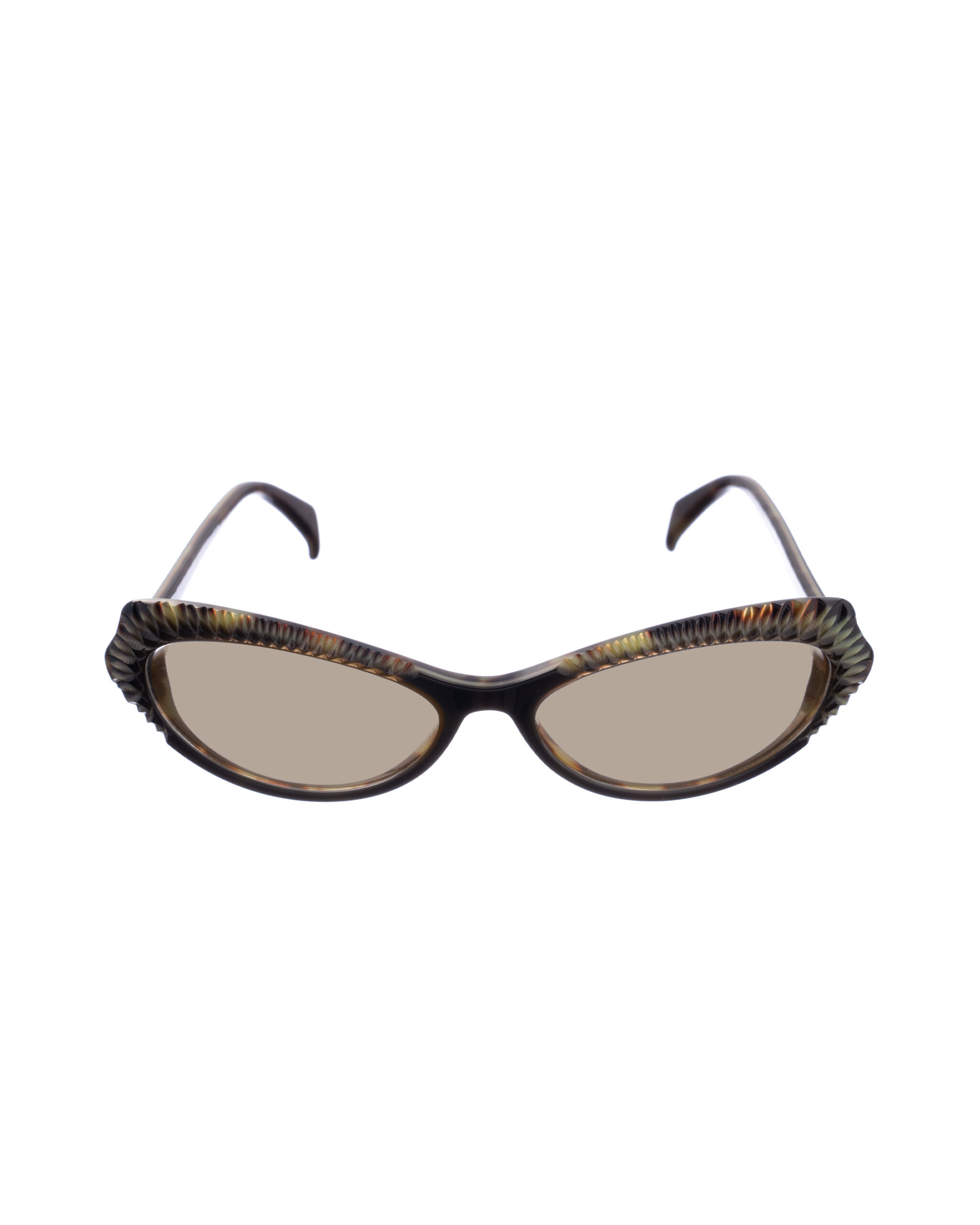 AMQ 4199 YXQ 135-2 (1) Alexander McQueen '90s Havana 3D Cat-Eye Sunglasses with Brown Lenses - Image 1