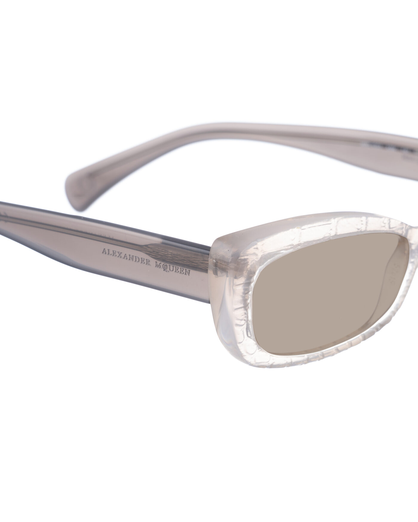 Alexander McQueen '90s Transparent Grey Cat Eye Sunglasses with Brown Lenses - Image 3