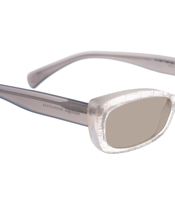 Alexander McQueen '90s Transparent Grey Cat Eye Sunglasses with Brown Lenses - Image 3