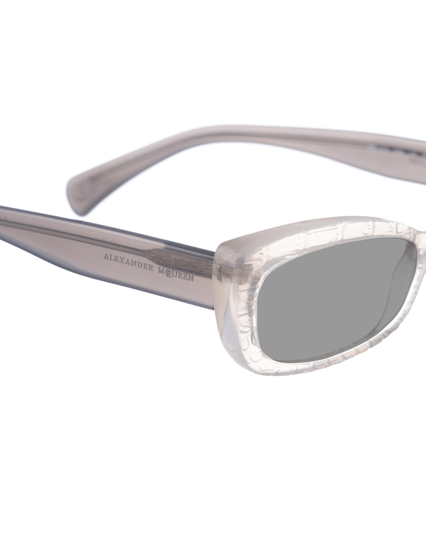 Alexander McQueen '90s Transparent Grey Cat Eye Sunglasses with Black Lenses - Image 3