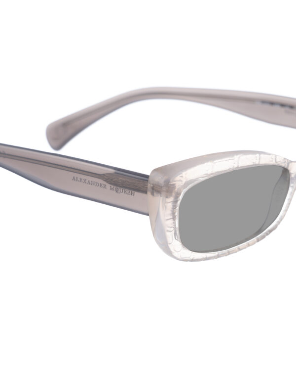 Alexander McQueen '90s Transparent Grey Cat Eye Sunglasses with Black Lenses - Image 3