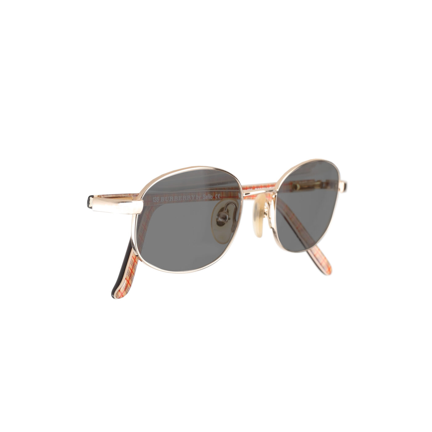 Burberry '90s Check Brown Gold Oval Frame Sunglasses with Black Lenses - Image 3