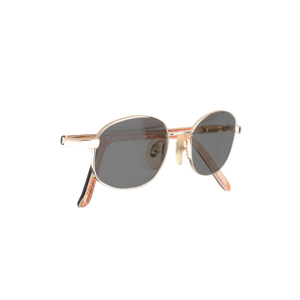 Burberry '90s Check Brown Gold Oval Frame Sunglasses with Black Lenses - Image 3