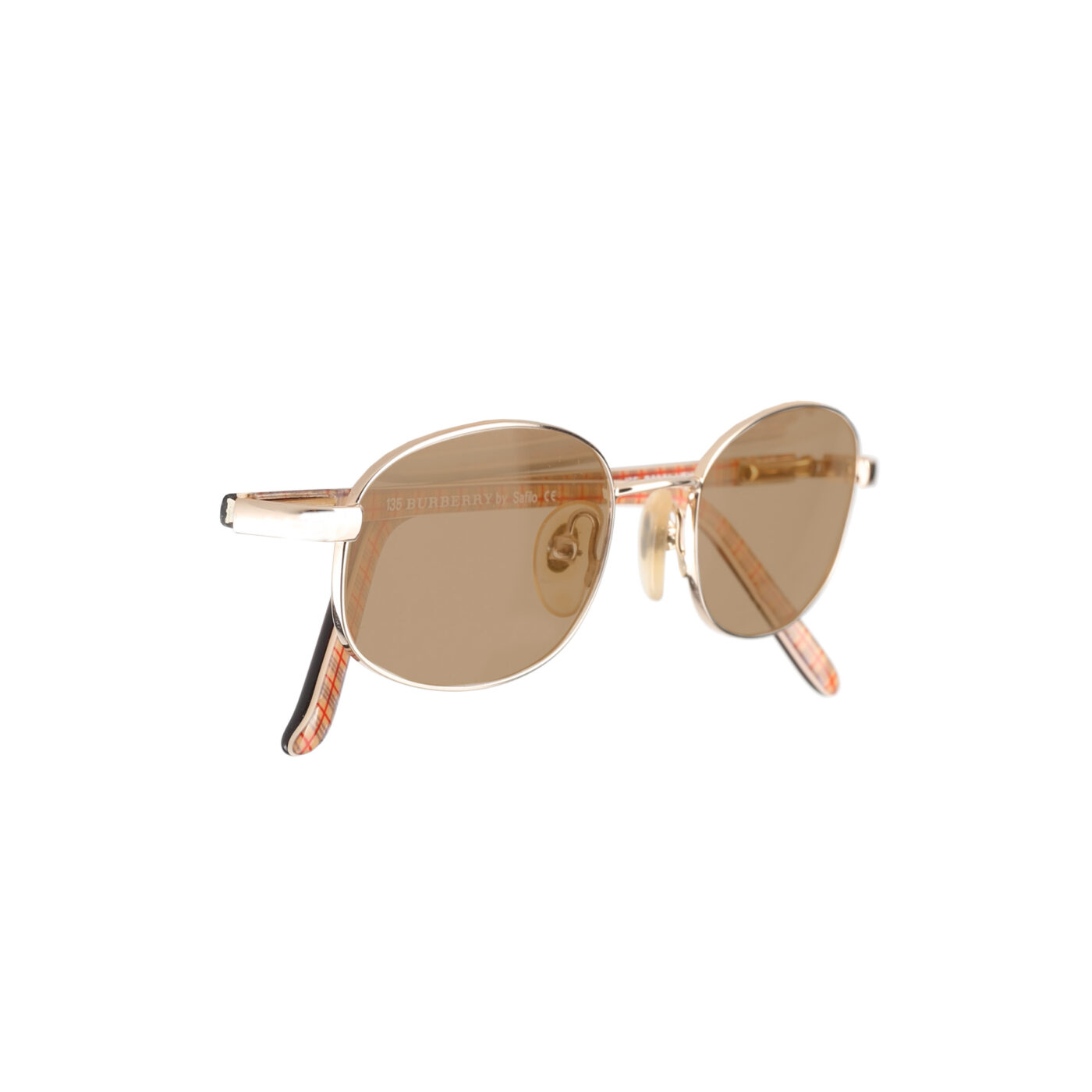 Burberry '90s Check Brown Gold Oval Frame Sunglasses with Brown Lenses - Image 3