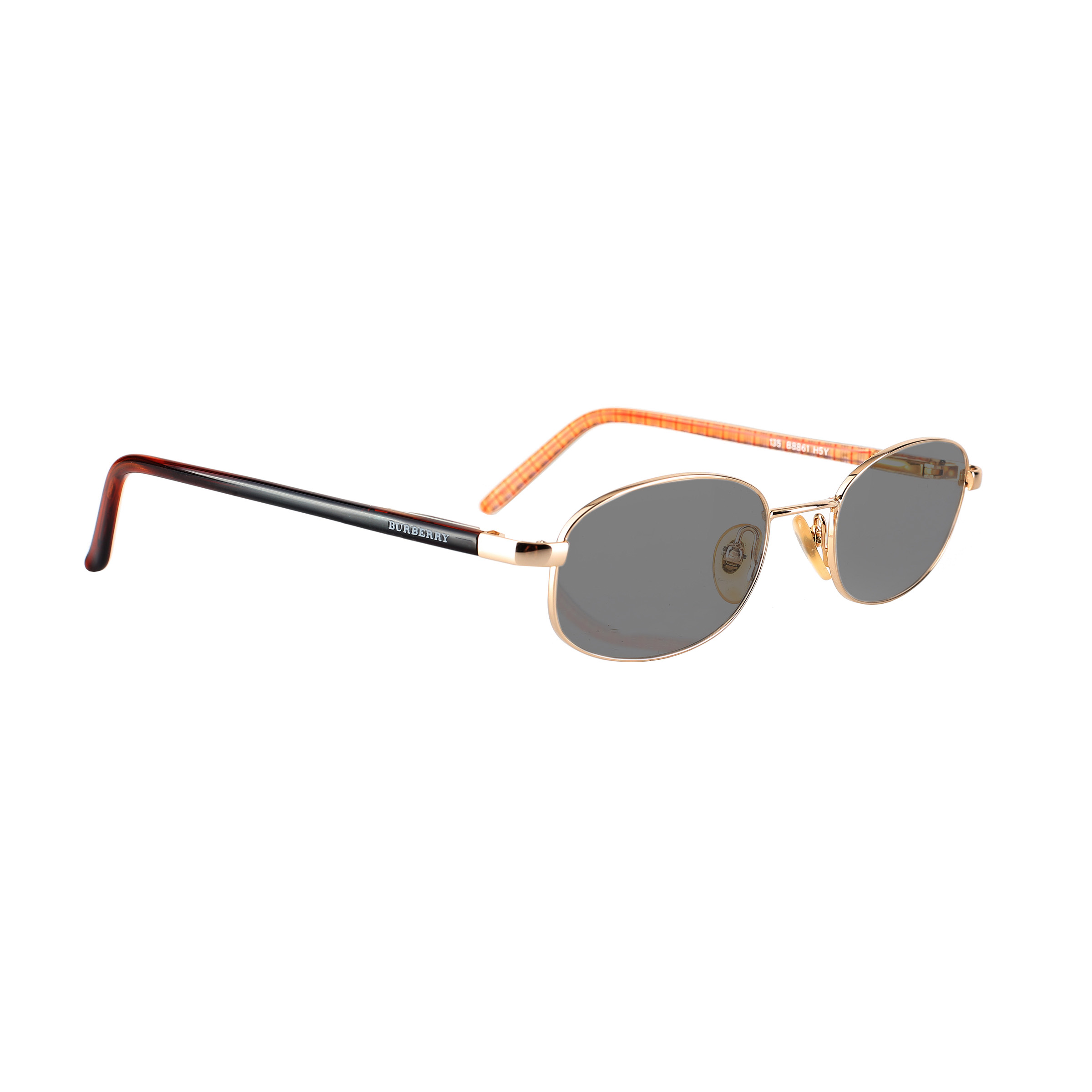 BURBERRY 135 B8861 (6) Burberry '90s Check Brown Gold Oval Frame Sunglasses with Black Lenses - Image 1