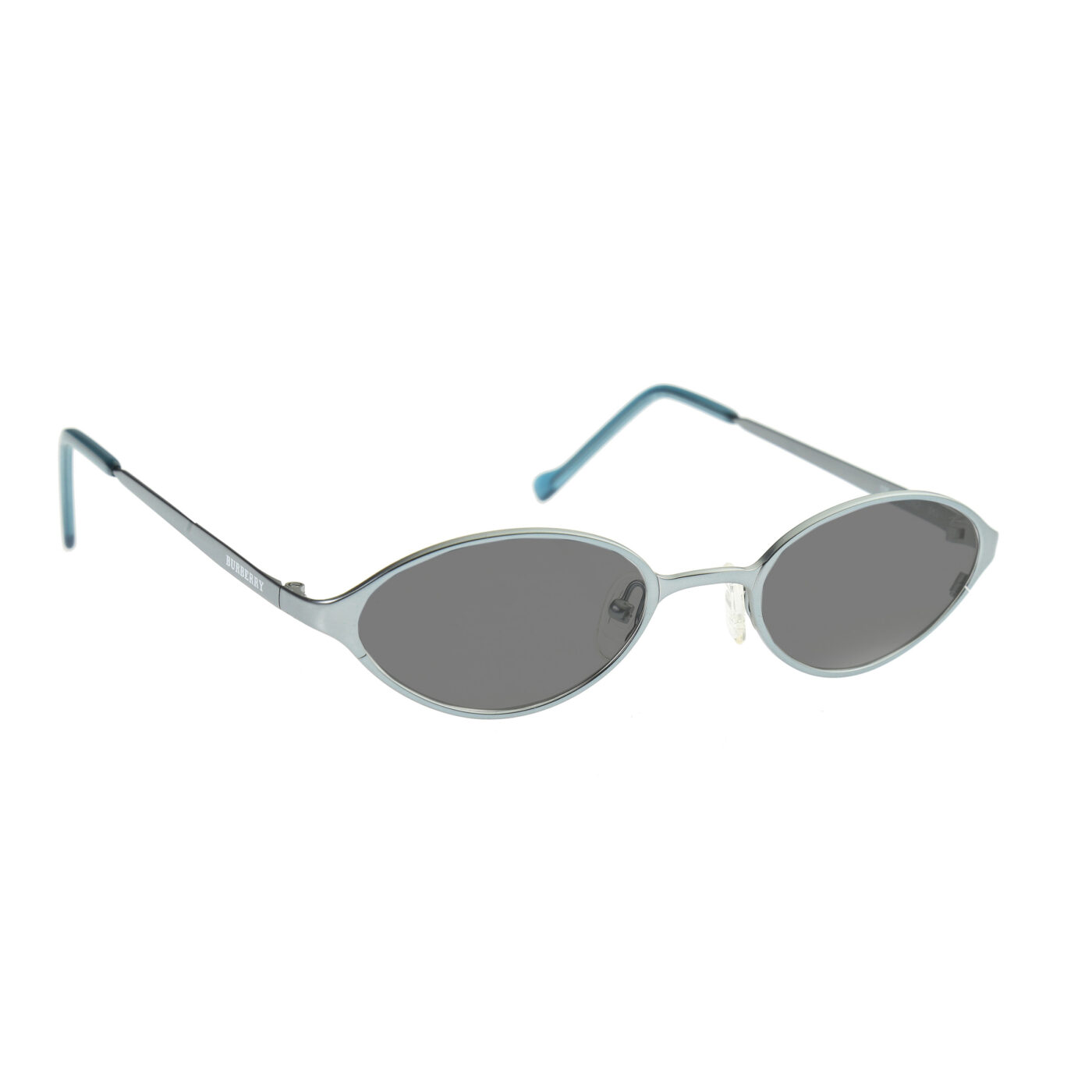Burberry '90s Silver Metal Oval Frame Sunglasses with Black Lenses - Image 2