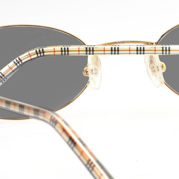 Burberry '90s Check Gold Oval Frame Sunglasses with Black Lenses - Image 3
