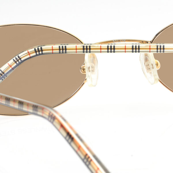 Burberry '90s Check Gold Oval Frame Sunglasses with Brown Lenses - Image 3