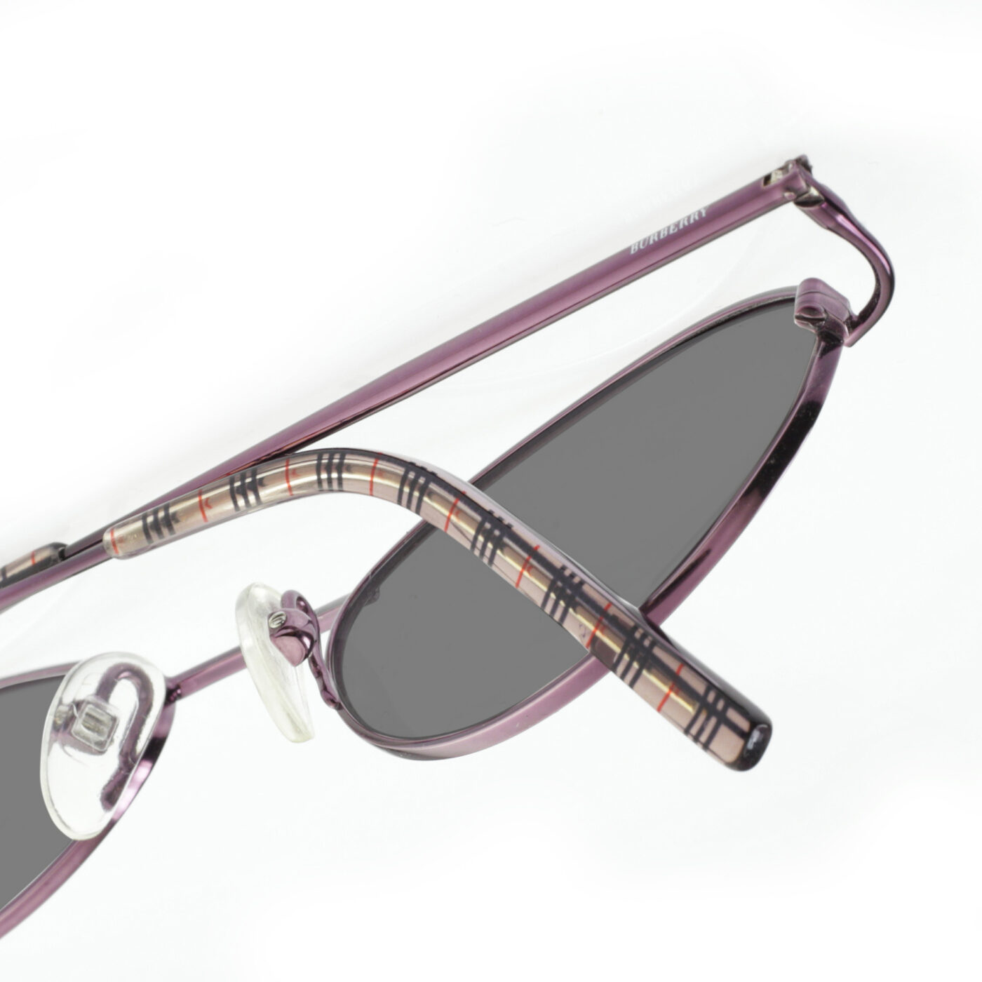 Burberry '90s Purple Check Oval Frame Sunglasses with Black Lenses - Image 3