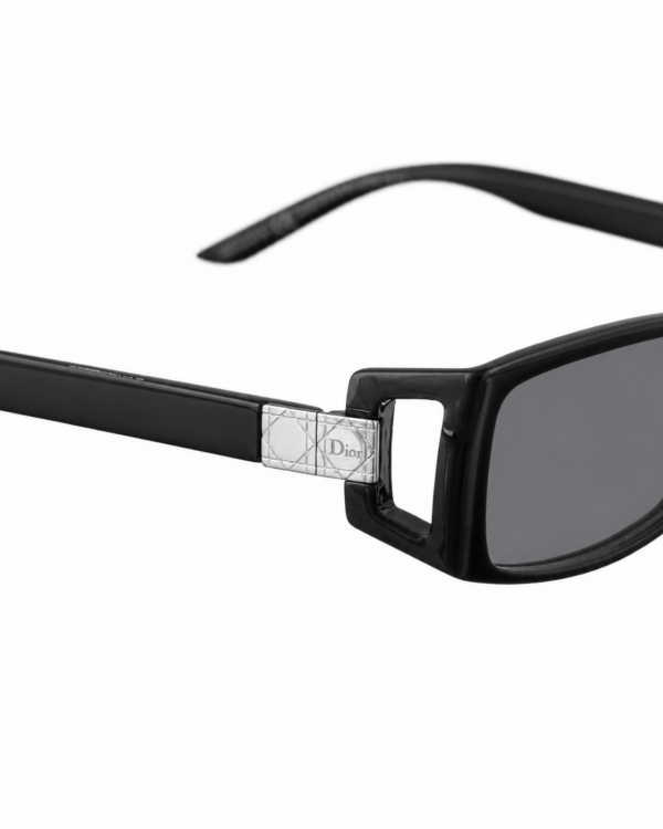 Dior ’00s Classic Rectangular Black Sunglasses with Cut Outs & Black Lenses - Image 2