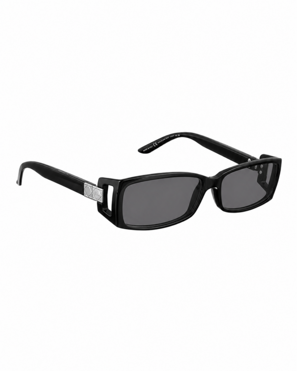 Dior ’00s Classic Rectangular Black Sunglasses with Cut Outs & Black Lenses