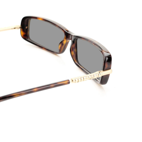 Diesel '00s Gold Signature Havana Brown Recatngular Sunglasses with Black Lenses - Image 3
