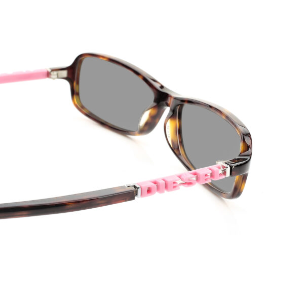 Diesel '00s Pink Signature Havana Brown Recatngular Sunglasses with Black Lenses - Image 3