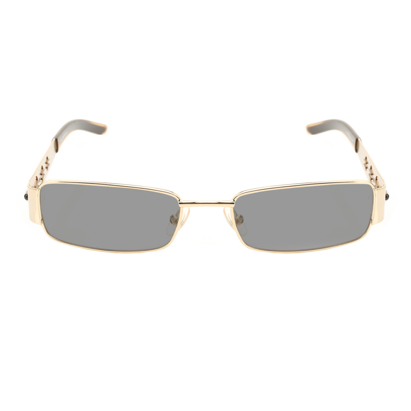 Diesel '00s Gold Perforated Rectangular Sunglasses with Black Lenses - Image 2