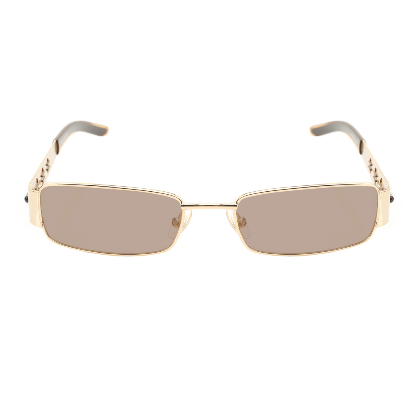 Diesel '00s Gold Perforated Rectangular Sunglasses with Brown Lenses - Image 2