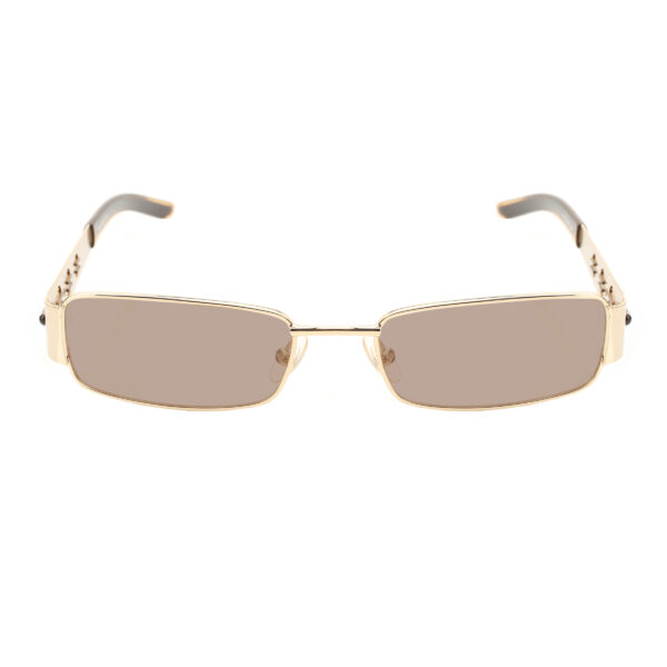 Diesel '00s Gold Perforated Rectangular Sunglasses with Brown Lenses - Image 2