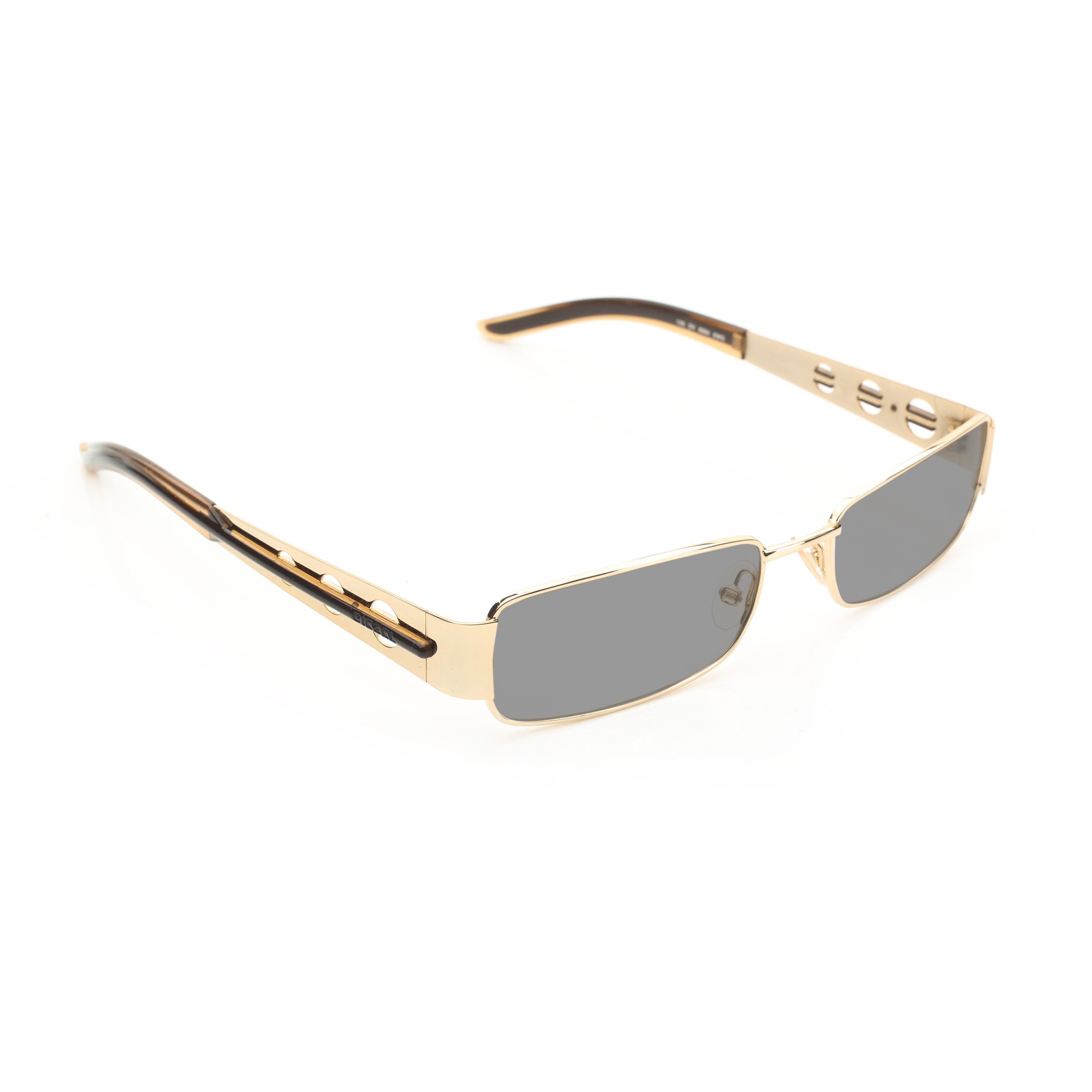DIESEL-DV0084 KWO (4) Diesel '00s Gold Perforated Rectangular Sunglasses with Black Lenses - Image 1