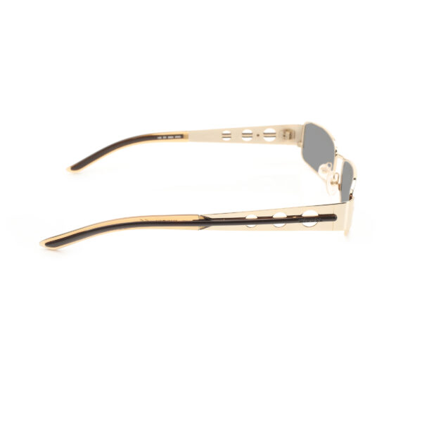 Diesel '00s Gold Perforated Rectangular Sunglasses with Black Lenses - Image 3