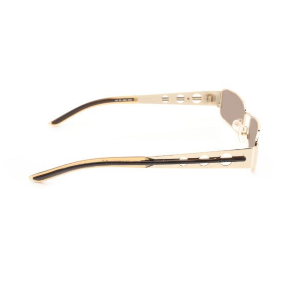 Diesel '00s Gold Perforated Rectangular Sunglasses with Brown Lenses - Image 3