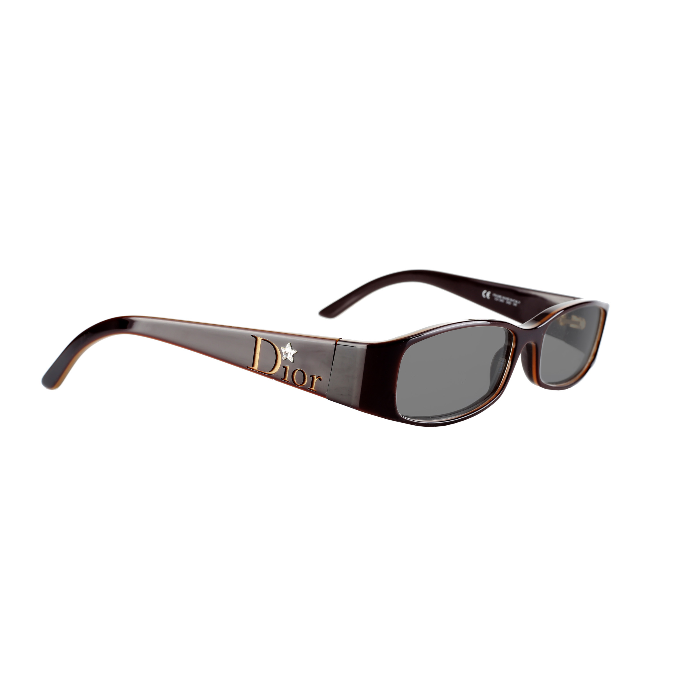 DIOR 3100 E6D (6) Christian Dior '00s Brown Crystal Star Flat Sunglasses with Black Lenses - Image 1