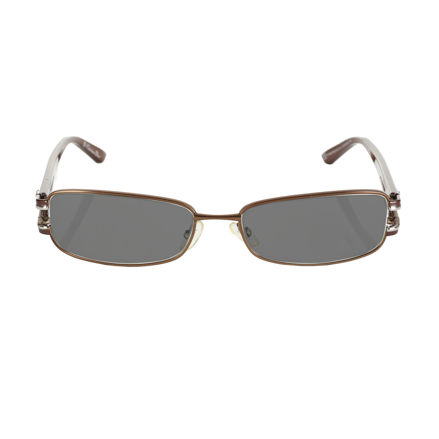 Christian Dior '90s Crystal Brown Rectangular Frame Sunglasses with Black Lenses - Image 2
