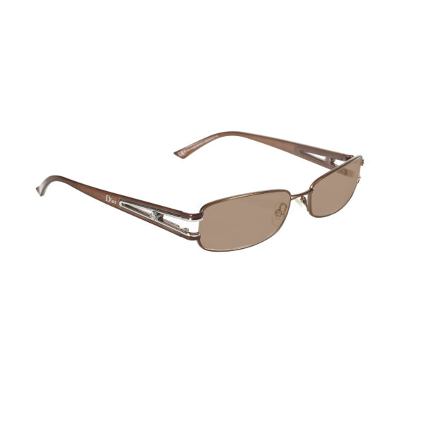 Christian Dior '90s Crystal Brown Rectangular Frame Sunglasses with Brown Lenses