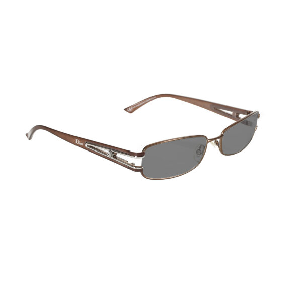 Christian Dior '90s Crystal Brown Rectangular Frame Sunglasses with Black Lenses