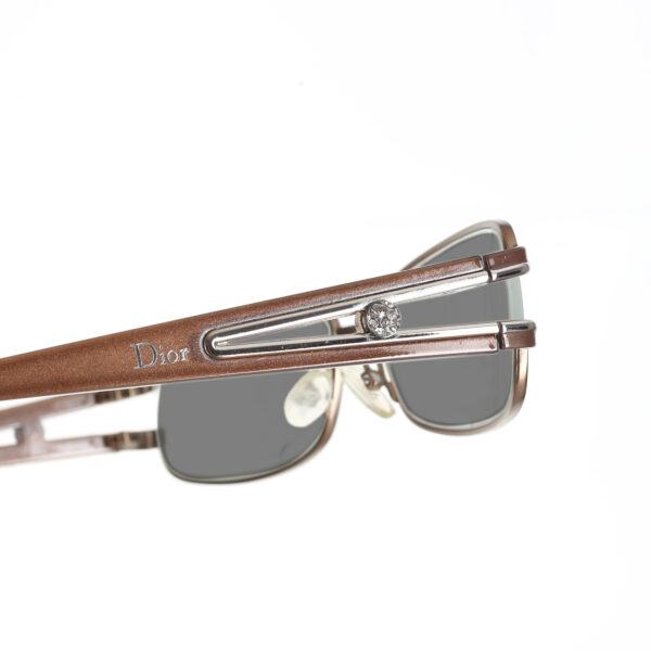 Christian Dior '90s Crystal Brown Rectangular Frame Sunglasses with Black Lenses - Image 3