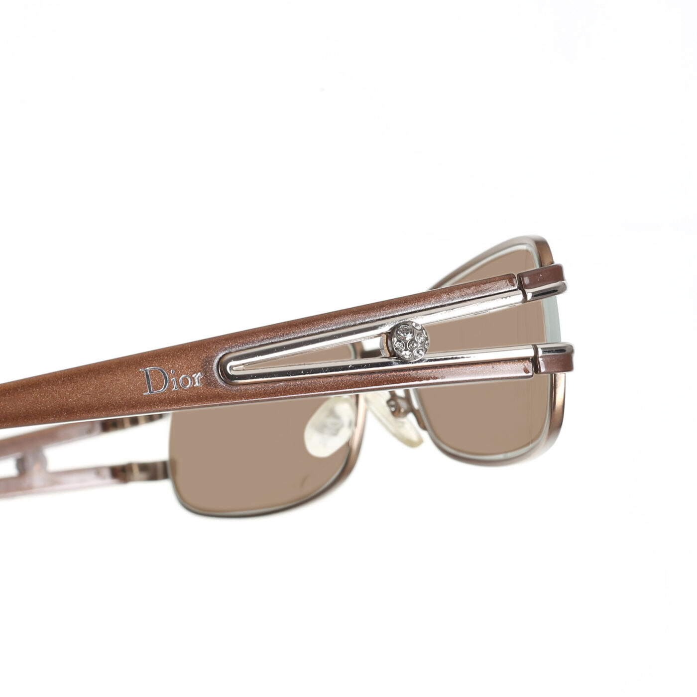 Christian Dior '90s Crystal Brown Rectangular Frame Sunglasses with Brown Lenses - Image 3