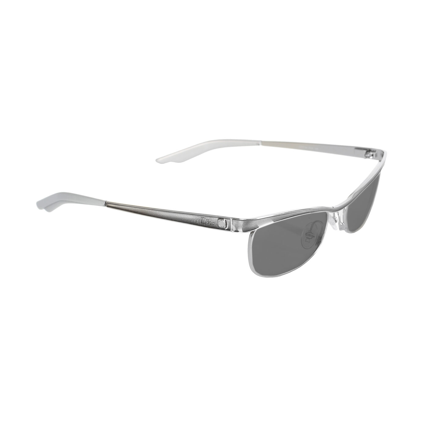 Christian Dior '00s Silver Rectangular Sunglasses with Black Lenses - Image 2