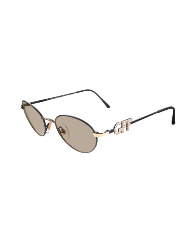 Gianfranco Ferre 00s Black Oval & Crystals Sunglasses with Brown Lenses