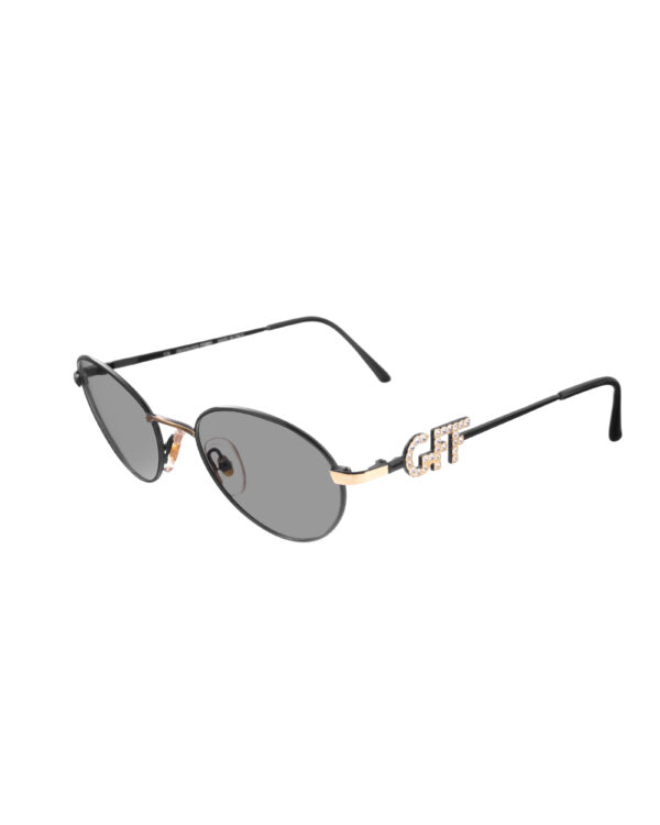 Gianfranco Ferre 00s Black Oval with Crystals Sunglasses with Black Lenses