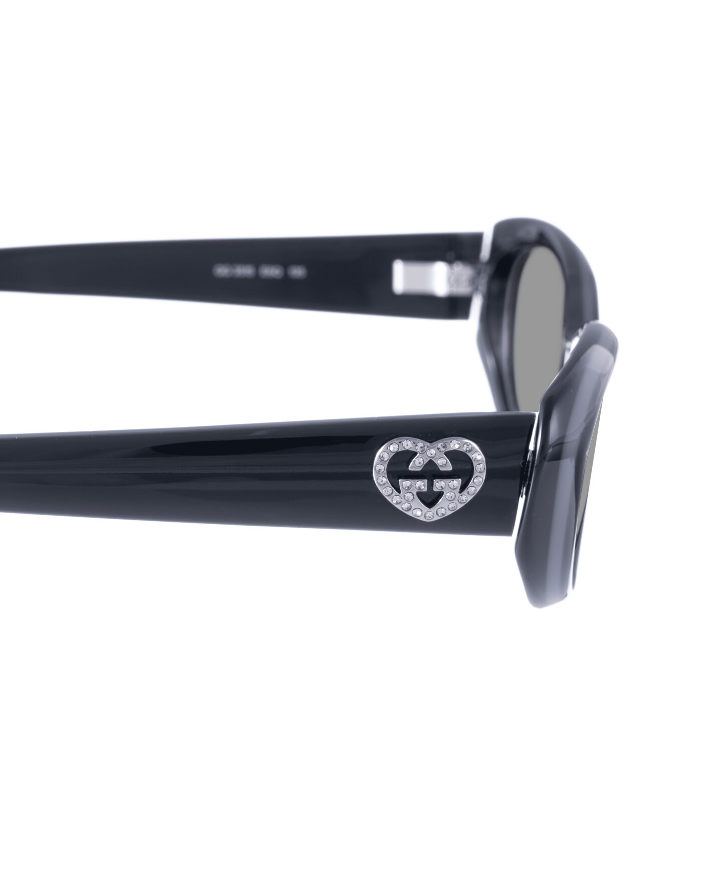 Gucci 00s Black & Grey Cat Eye Sunglasses with Crystal Hearts with Black Lenses - Image 3